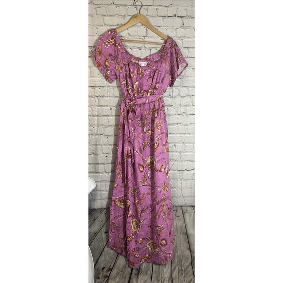 Isabel Maternity Off The Shoulder Floral Maxi Dress Violet Size L NWT - Picture 3 of 6